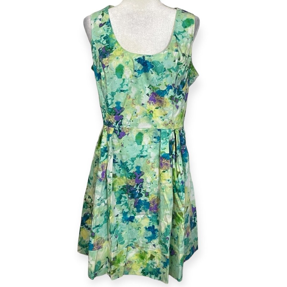 Calvin Klein Women's Dress Sleeveless Size 12 Zipper Green Geometric Pleat Skirt - Picture 1 of 9